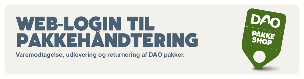PAKKESHOP, WEB-LOGIN TIL PAKKEHÅNDTERING, Varemodtagelse, udlevering og returnering af DAO pakker
